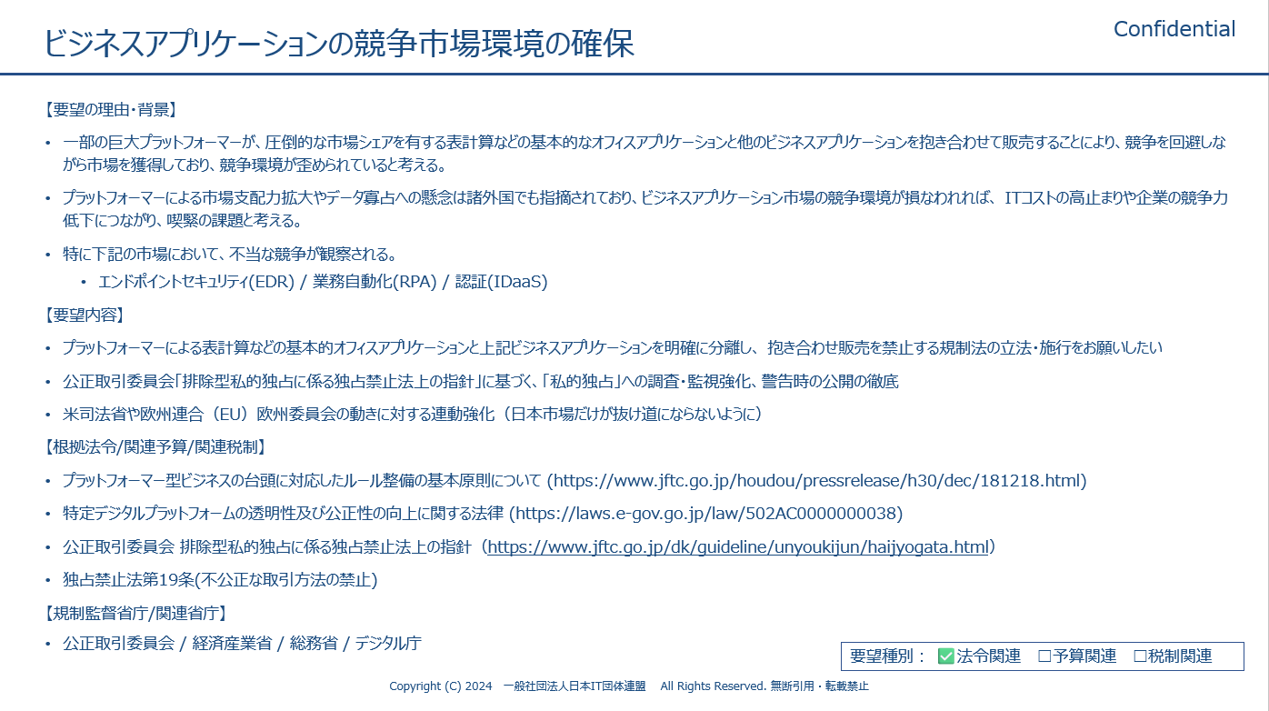 2025年5月20日 提出先：日本IT団体連盟「ビジネスアプリケーションの競争市場環境の確保」