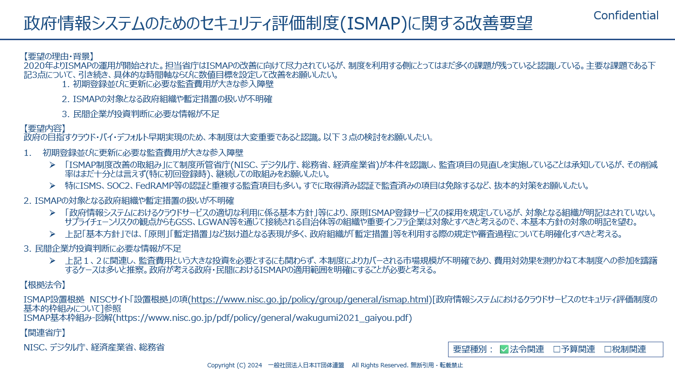 2025年5月20日 提出先：日本IT団体連盟「政府情報システムのためのセキュリティ評価制度(ISMAP)に関する改善要望」
