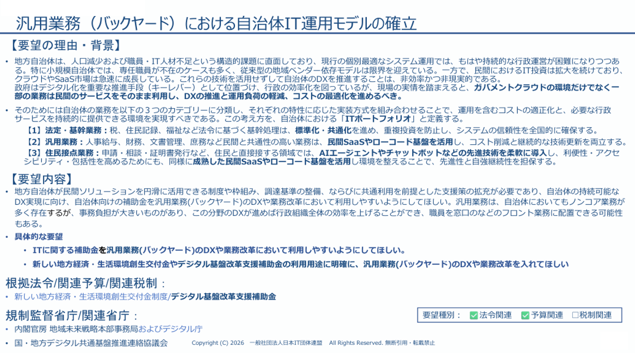 2026年4月21日_提出先：日本IT団体連盟「汎用業務（バックヤード）における自治体IT運用モデルの確立」